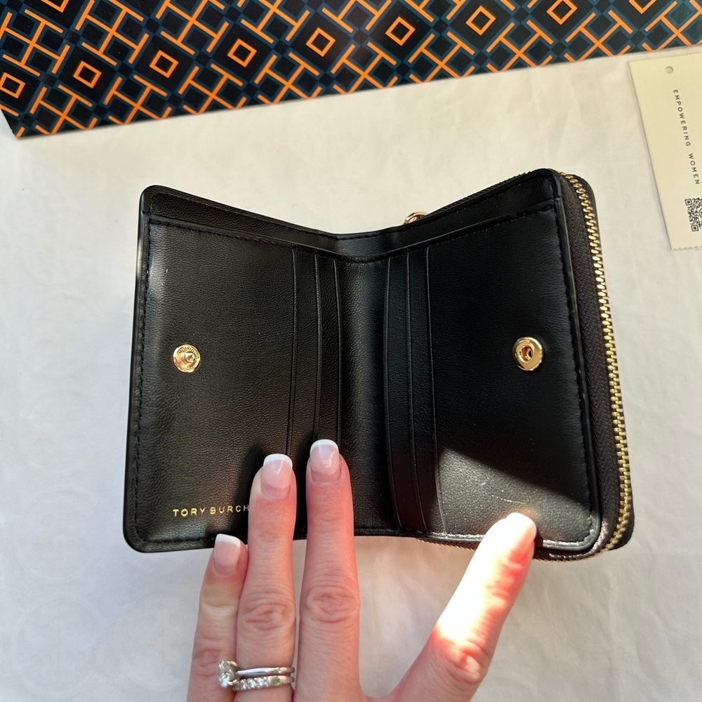 Tory Burch Emerson Tortoise Patent Mini Wallet Gold Brown Tan Neutral - Picture 6 of 10